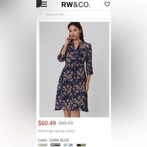 Hobemty- Floral Half Sleeve Tie Waist Button Down Dress NWT